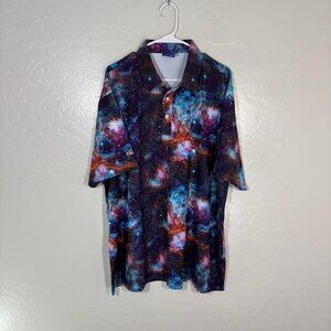 Hreski Polo Shirt Mens 2XL Galaxy Space Nebula Print Multicolor Stretch Golf
